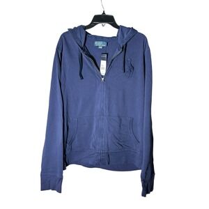 Polo Ralph Lauren Vintage Hoodie Mens XL Full Zip Blue Big Pony Dead Stock #D5-8